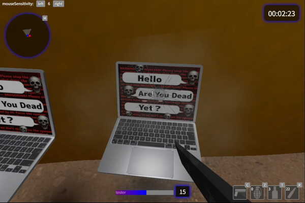 ブラウザFPSゲーム内でAIチャットPCを破壊するイメージ