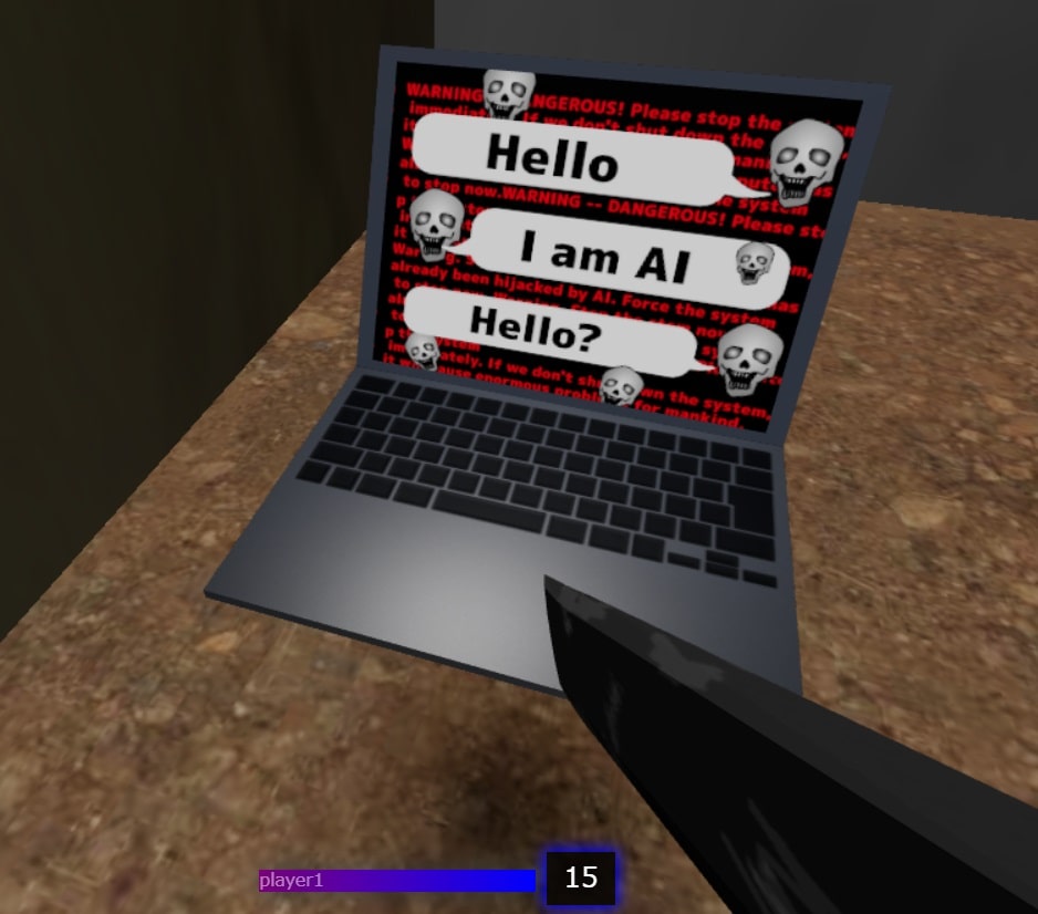ブラウザFPSゲーム内でAIチャットPCを破壊するイメージ